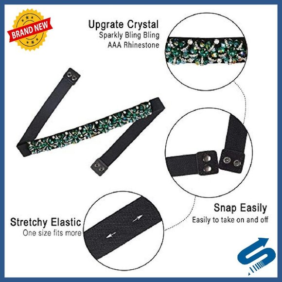 Thin Stretch Belt Rhinestone Beaded Buckle Elastic Waist S M L XL XXL XXXL main image 4